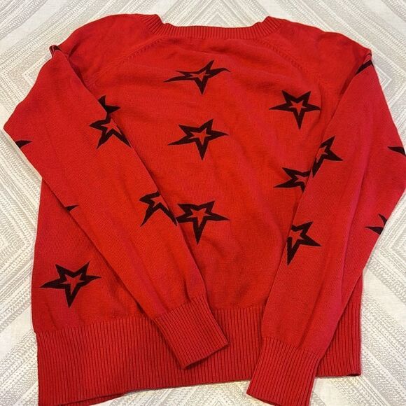 Central Park West Women’s Red with Stars V Neck Side Slit Sweater - Size S - Picture 7 of 7